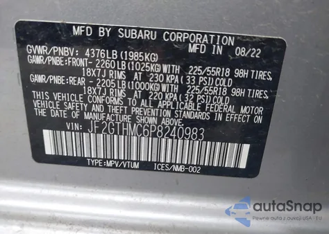 2023 Subaru Crosstrek Limited z USA, uszkodzony, nr VIN JF2GTHMC6P8240983